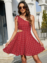 Load image into Gallery viewer, Grid One-Shoulder Tied Cutout Dress