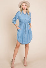 Load image into Gallery viewer, Faith Apparel Button Up Drawstring Shirt Dress