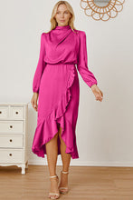 Load image into Gallery viewer, Mock Neck Ruffled Asymmetrical Dress