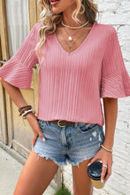 Load image into Gallery viewer, Textured V-Neck Flounce Sleeve Blouse
