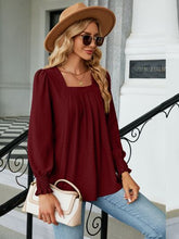 Load image into Gallery viewer, Ruched Square Neck Lantern Sleeve Blouse