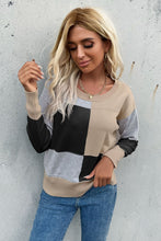 Load image into Gallery viewer, Color Block Ribbed Trim Round Neck Knit Pullover