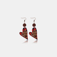 Load image into Gallery viewer, PU Leather Wood Heart Dangle Earrings