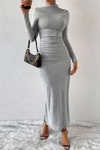 Load image into Gallery viewer, Heathered Slit Mock Neck Wrap Dress