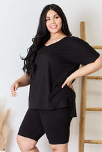 Load image into Gallery viewer, Zenana Full Size V-Neck Short Sleeve Slit T-Shirt and Shorts Set