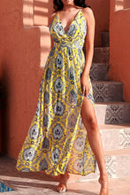 Load image into Gallery viewer, Printed Backless Plunge Split Maxi Dress