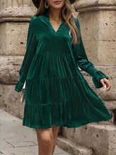 Load image into Gallery viewer, Notched Long Sleeve Tiered Dress