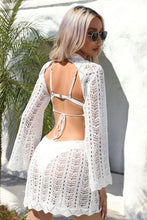 Load image into Gallery viewer, Openwork Scalloped Trim Long Sleeve Cover-Up Dress