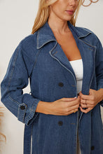 Load image into Gallery viewer, Double-Breasted Belted Longline Denim Jacket