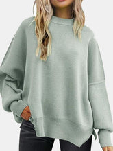 Load image into Gallery viewer, Round Neck Drop Shoulder Slit Sweater
