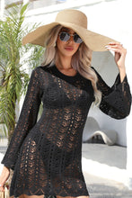 Load image into Gallery viewer, Openwork Scalloped Trim Long Sleeve Cover-Up Dress