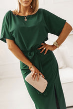 Load image into Gallery viewer, Belted Split Round Neck Dress