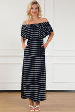 Load image into Gallery viewer, Striped Off-Shoulder Slit Dress