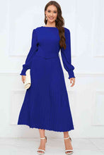 Load image into Gallery viewer, Round Neck Flounce Sleeve Pleated Dress