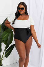 Load image into Gallery viewer, Marina West Swim Salty Air Puff Sleeve One-Piece in Cream/Black