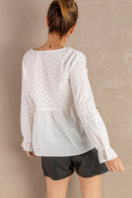 Load image into Gallery viewer, Eyelet Tie-Neck Long Flounce Sleeve Peplum Blouse