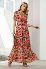 Load image into Gallery viewer, Floral V-Neck Short Flounce Sleeve Dress