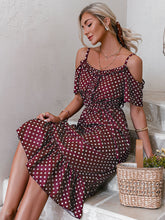 Load image into Gallery viewer, Polka Dot Tie-Waist Ruffle Hem Dress
