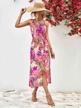 Load image into Gallery viewer, Printed Spaghetti Strap Front Slit Dress