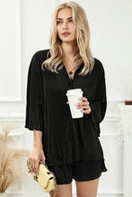 Load image into Gallery viewer, Pleated Button Up Shirt and Shorts Lounge Set