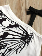 Load image into Gallery viewer, Girls Butterfly Graphic Asymmetrical Neck T-Shirt