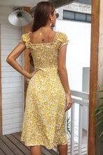 Load image into Gallery viewer, Floral Slit Frill Trim Smocked Midi Dress