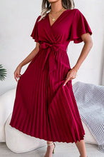 Load image into Gallery viewer, Pleated Flutter Sleeve Belted Dress