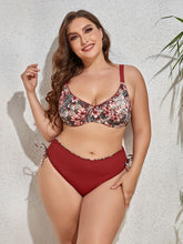 Load image into Gallery viewer, Plus Size Printed V-Neck Drawstring Bikini Set