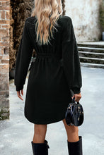 Load image into Gallery viewer, Notched Tie Waist Dropped Shoulder Mini Dress