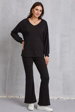 Load image into Gallery viewer, V-Neck Dropped Shoulder Top and Flare Pants Set