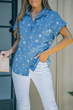 Load image into Gallery viewer, Star Print Button-Up Cuffed Short Sleeve Shirt