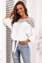Load image into Gallery viewer, Lace Yoke Three-Quarter Sleeve Tie Front Blouse