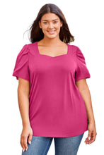 Load image into Gallery viewer, Plus Size Square Neck Puff Sleeve Tee