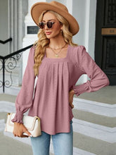 Load image into Gallery viewer, Ruched Square Neck Lantern Sleeve Blouse