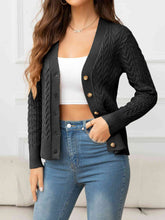 Load image into Gallery viewer, V-Neck Long Sleeve Cable-Knit Buttoned Knit Top