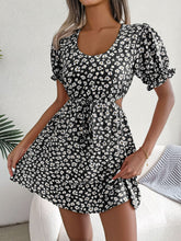 Load image into Gallery viewer, Floral Cutout Flounce Sleeve Dress