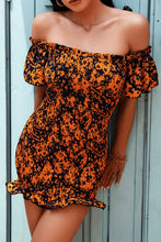 Load image into Gallery viewer, Floral Ruffle Hem Off-Shoulder Mini Bodycon Dress