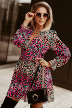 Load image into Gallery viewer, Leopard Flounce Sleeve Plunge Mini Dress