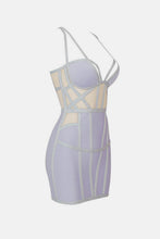Load image into Gallery viewer, Tricolor Spliced Mesh Plunge Mini Bandage Dress