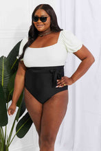 Load image into Gallery viewer, Marina West Swim Salty Air Puff Sleeve One-Piece in Cream/Black