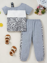 Load image into Gallery viewer, Girls Color Block Printed Cold-Shoulder Tee and Joggers Set