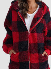 Load image into Gallery viewer, Plaid Zip Up Hooded Jacket with Pockets