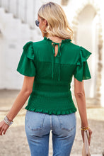 Load image into Gallery viewer, Smocked Tie Back Flutter Sleeve Blouse