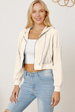 Load image into Gallery viewer, Waffle-Knit Drawstring Zip Up Hoodie