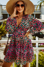 Load image into Gallery viewer, Leopard Flounce Sleeve Plunge Mini Dress