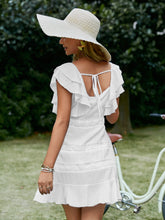 Load image into Gallery viewer, Pompom Trim Lace Spliced Mini Dress