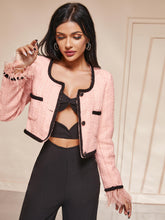 Load image into Gallery viewer, Contrast Feather Trim Cuff Cropped Jacket