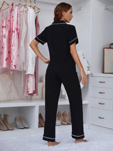 Load image into Gallery viewer, Contrast Piping Lapel Collar Short Sleeve Top and Pants Pajama Set