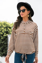 Load image into Gallery viewer, Striped Half-Button Dropped Shoulder Hoodie