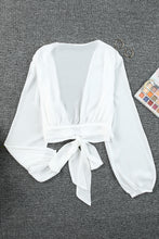 Load image into Gallery viewer, Tied Balloon Sleeve Cropped Blouse
